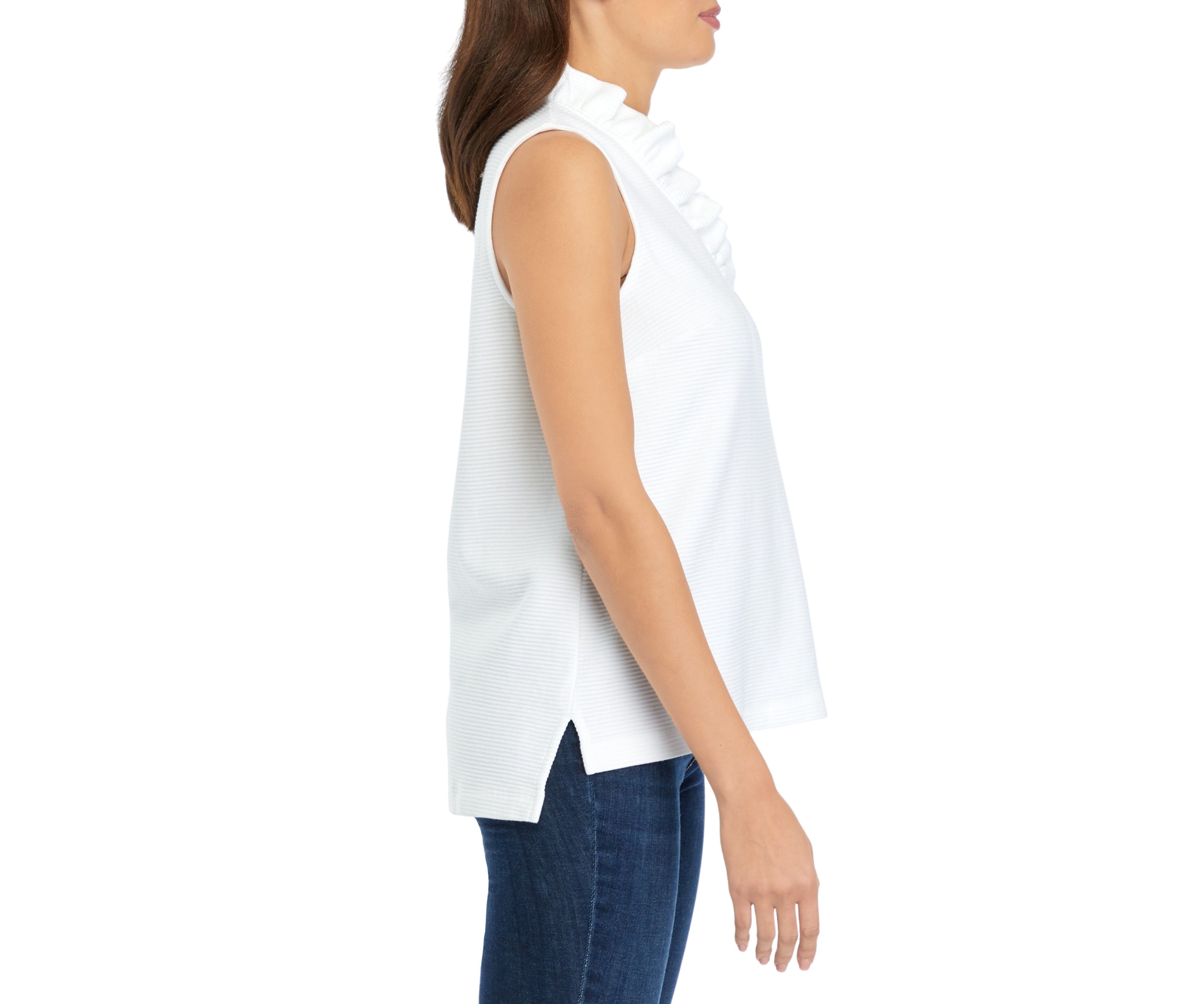 Womens Sleeveless Knit Ruffle Neck Top