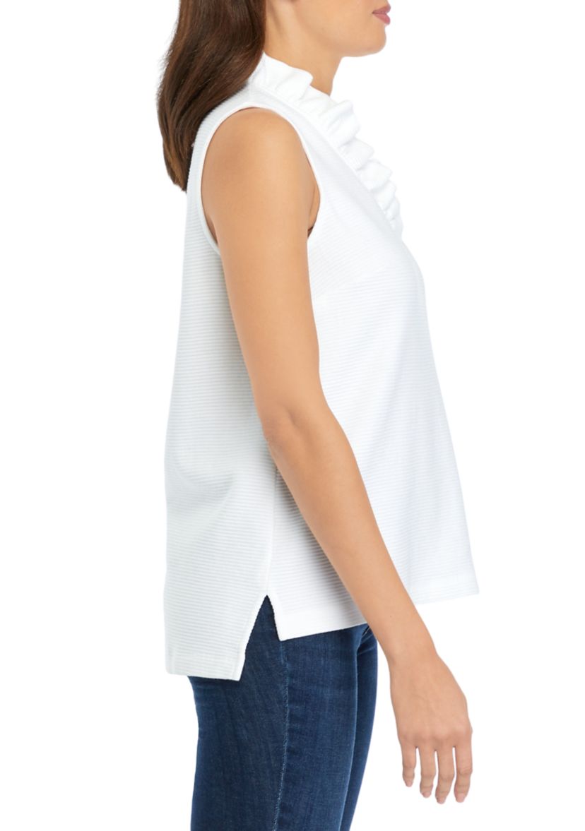 Womens Sleeveless Knit Ruffle Neck Top