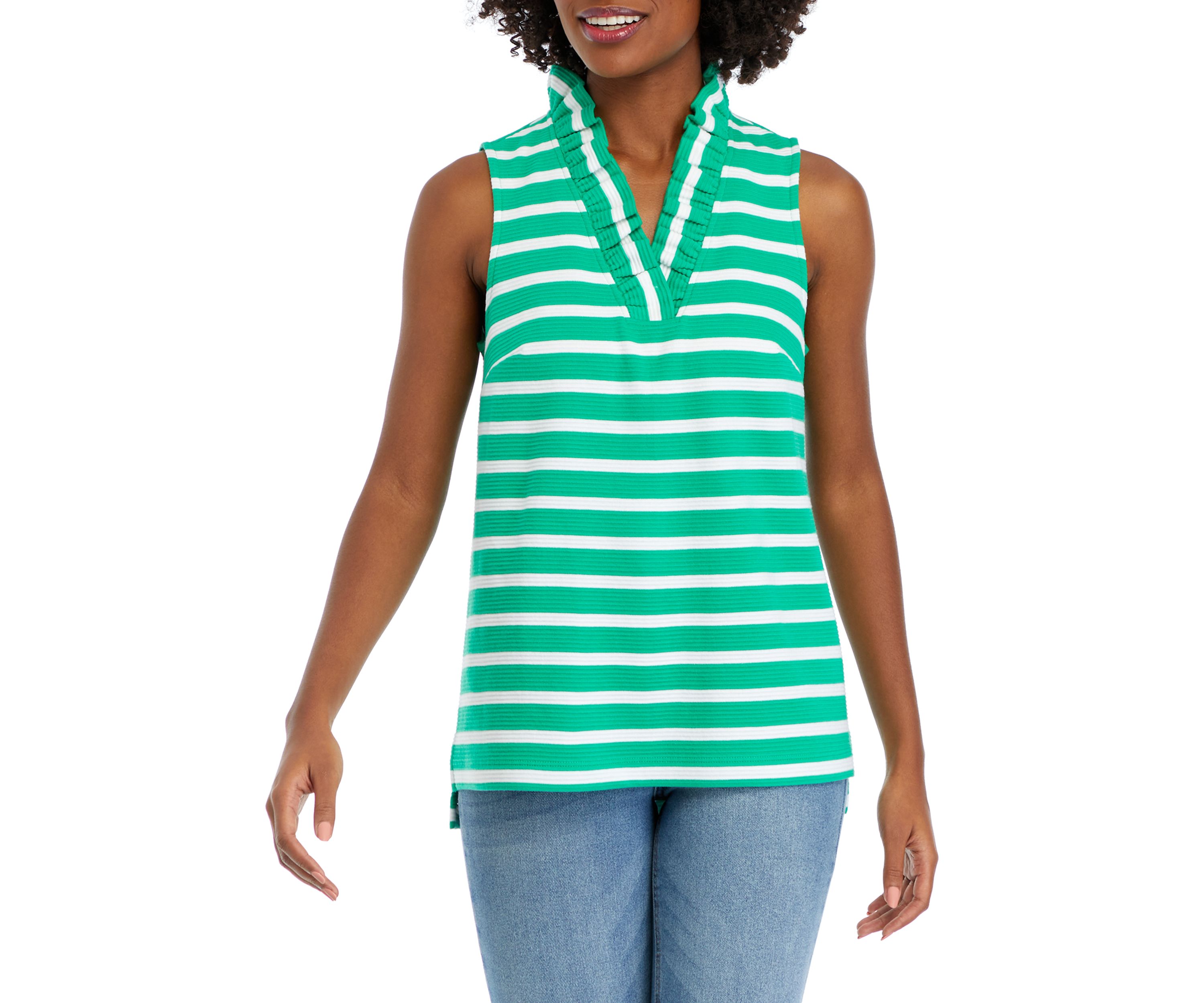 Womens Sleeveless Knit Ruffle Neck Top