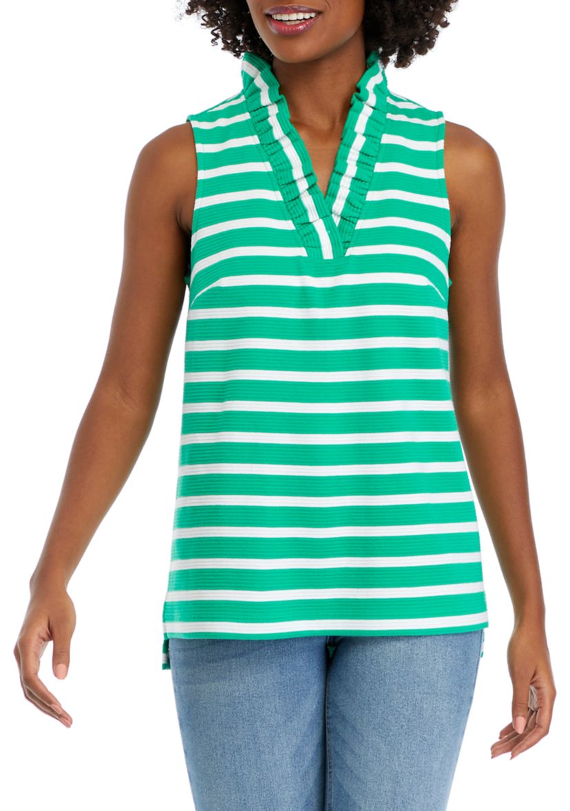 Womens Sleeveless Knit Ruffle Neck Top