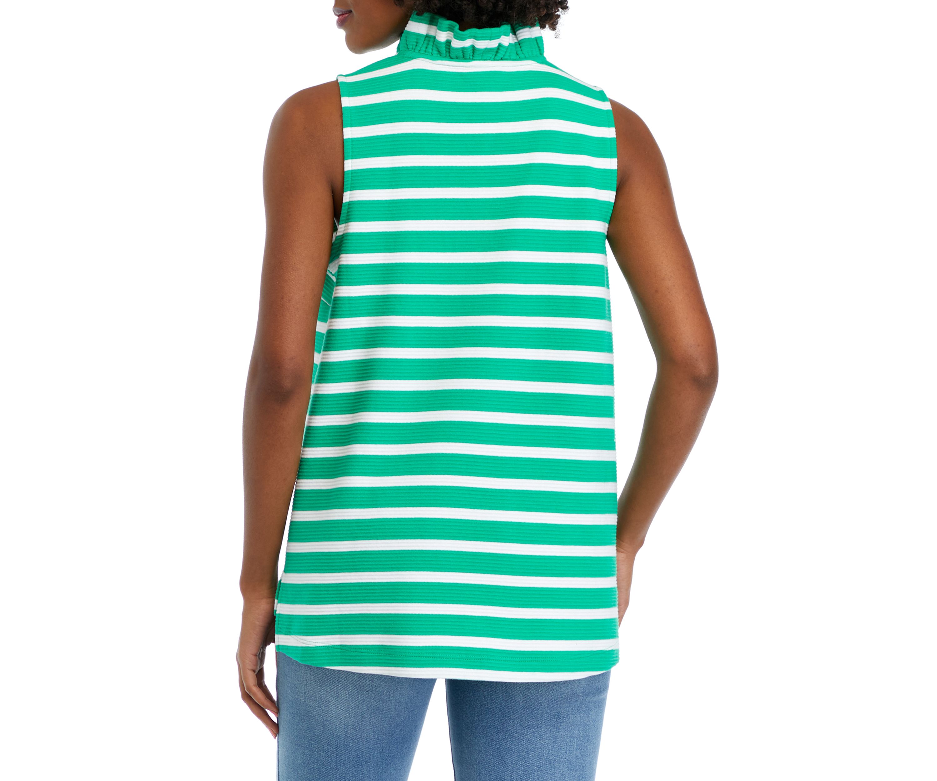 Womens Sleeveless Knit Ruffle Neck Top