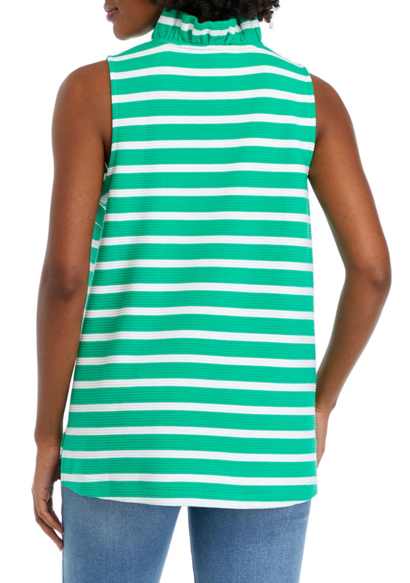 Womens Sleeveless Knit Ruffle Neck Top