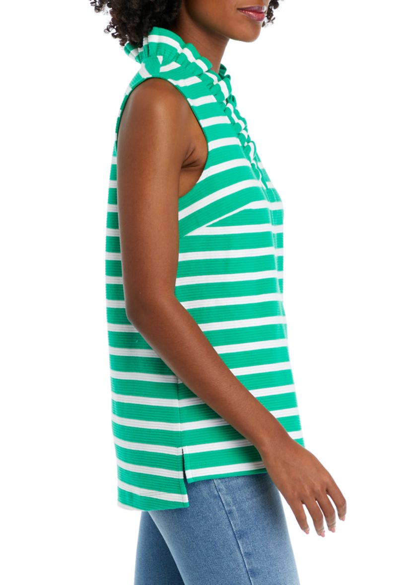 Womens Sleeveless Knit Ruffle Neck Top