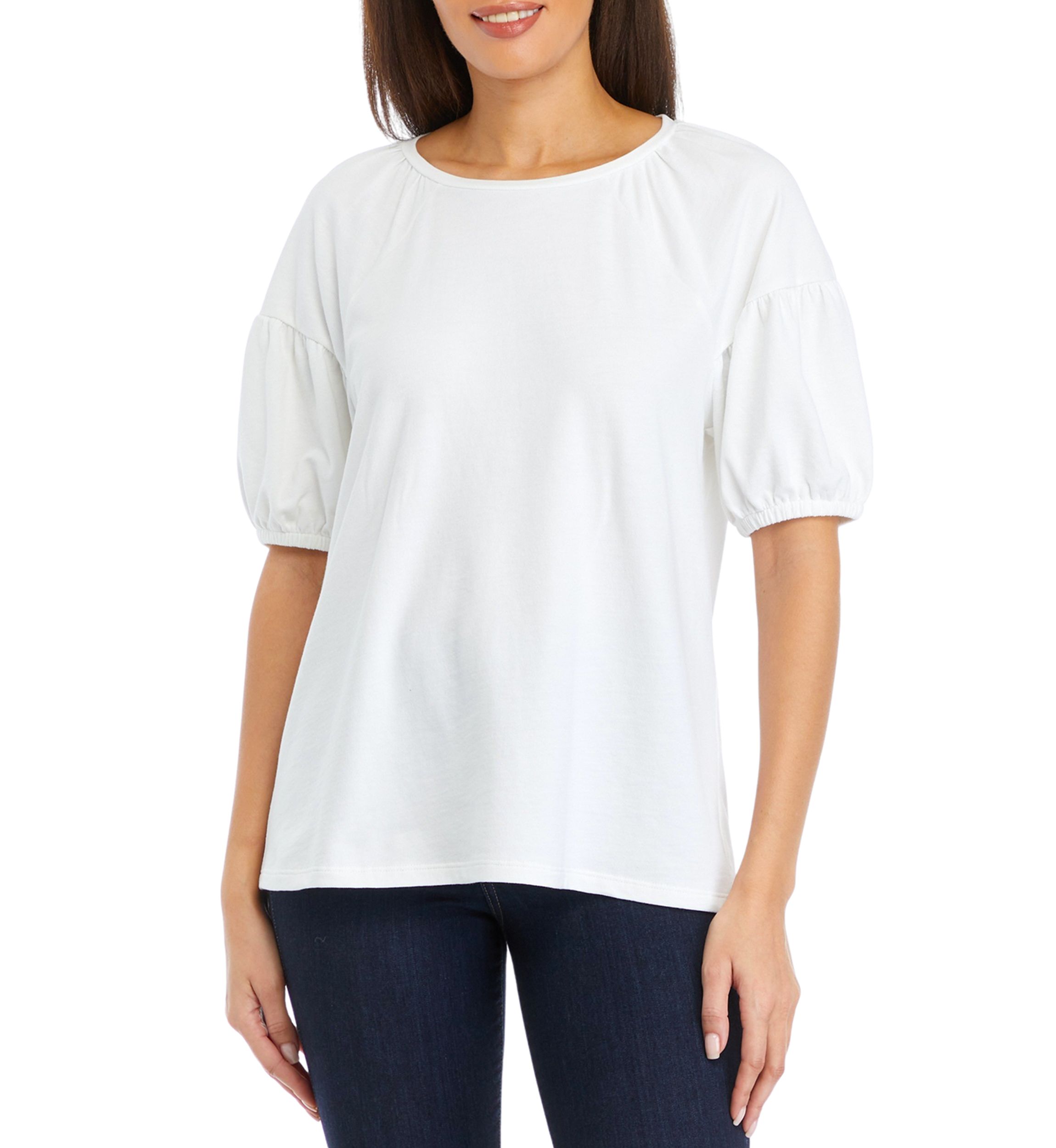 Womens Solid Puff Sleeve Top