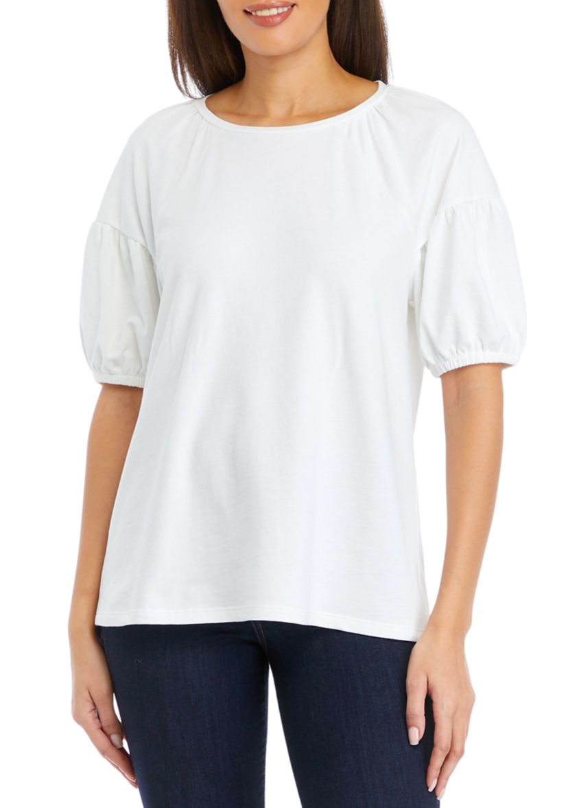 Womens Solid Puff Sleeve Top