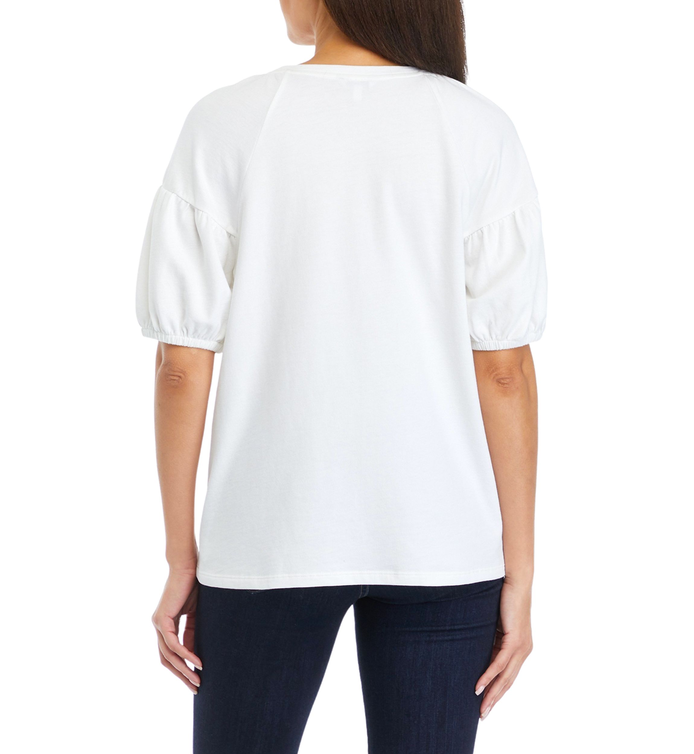 Womens Solid Puff Sleeve Top