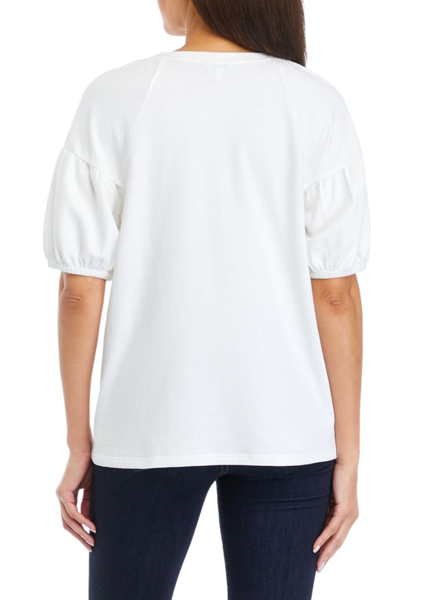 Womens Solid Puff Sleeve Top