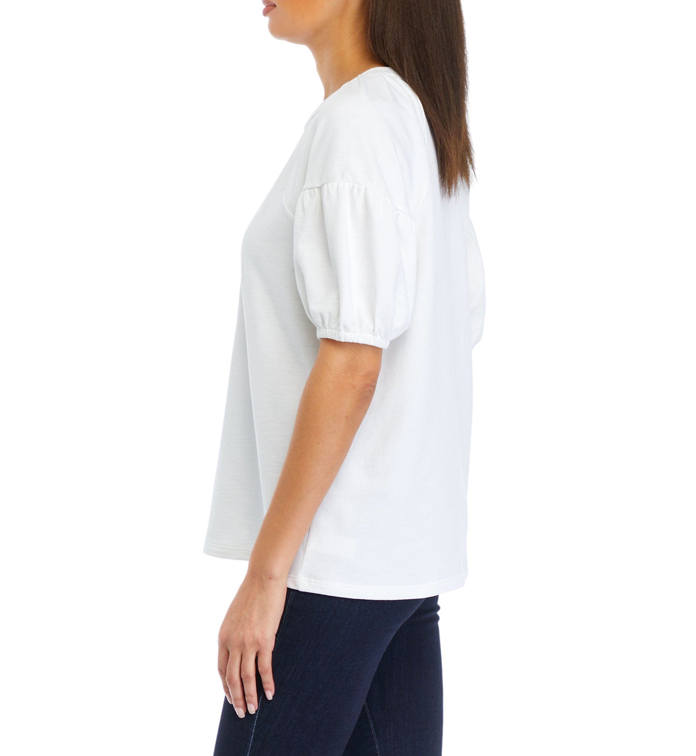 Womens Solid Puff Sleeve Top