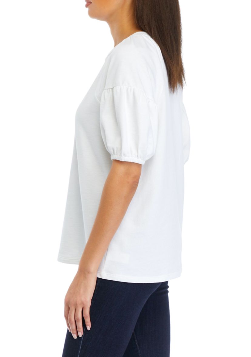 Womens Solid Puff Sleeve Top