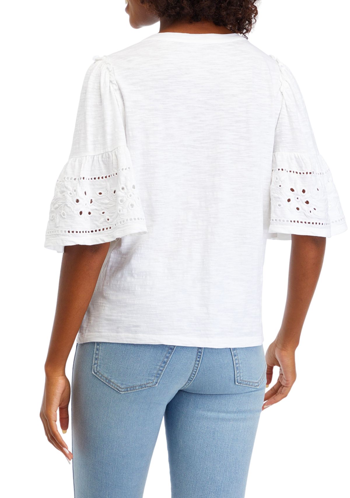 Womens Embroidered Flutter Sleeve Top