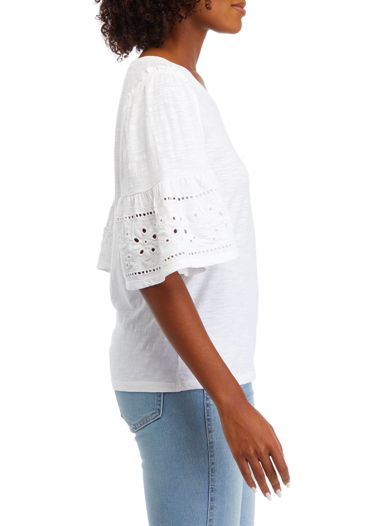Womens Embroidered Flutter Sleeve Top