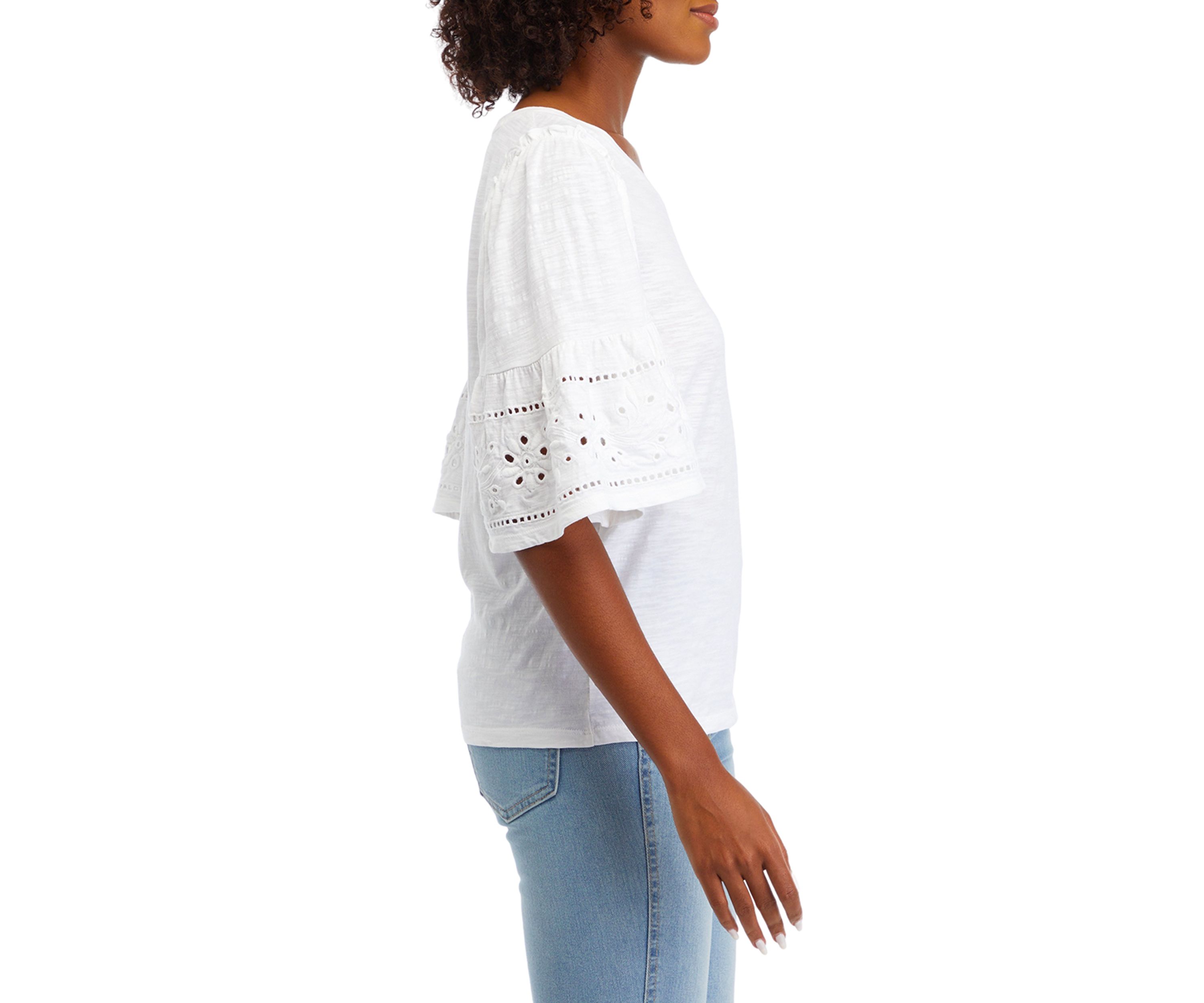 Womens Embroidered Flutter Sleeve Top
