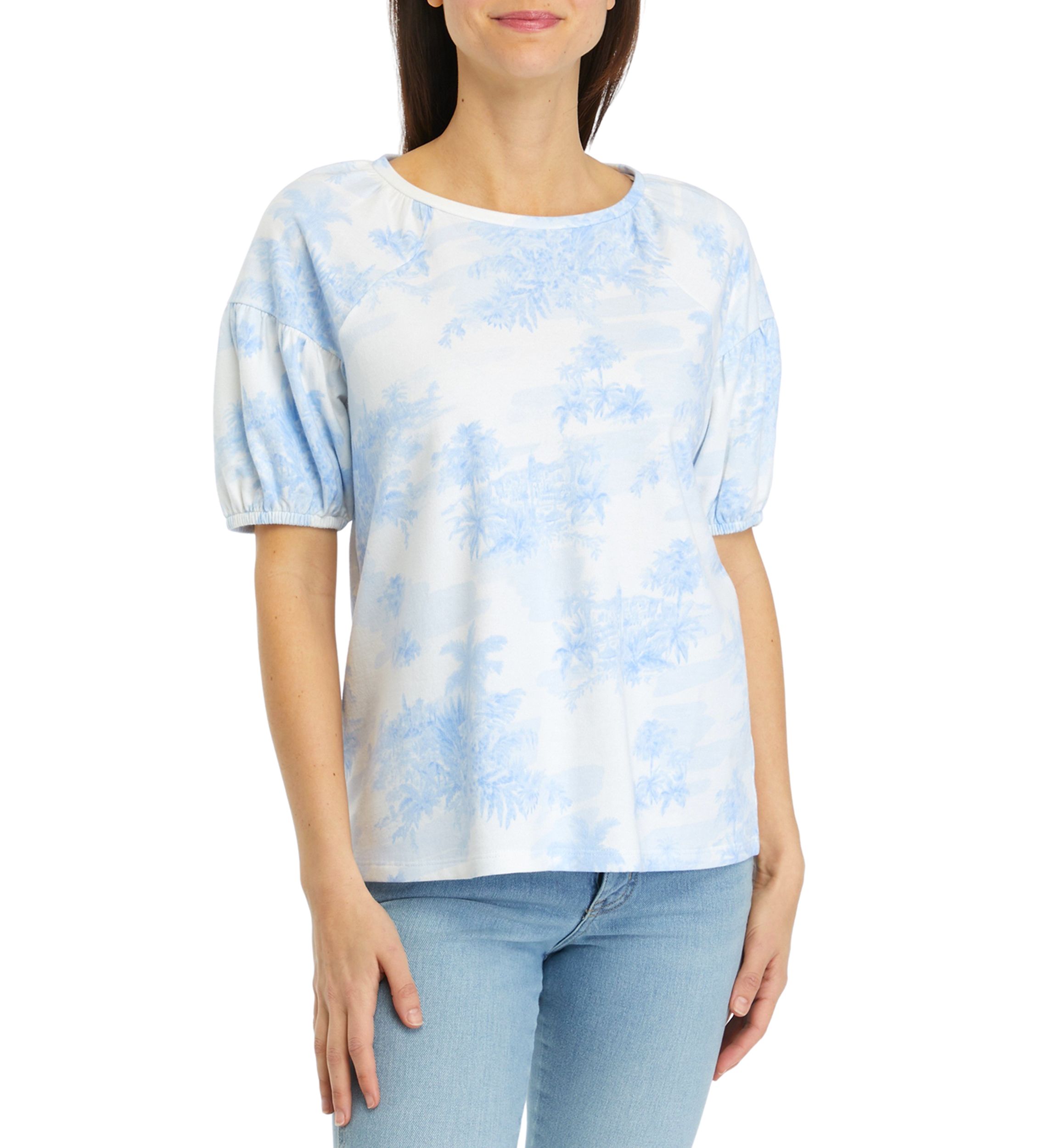 Womens Printed Puff Sleeve Top