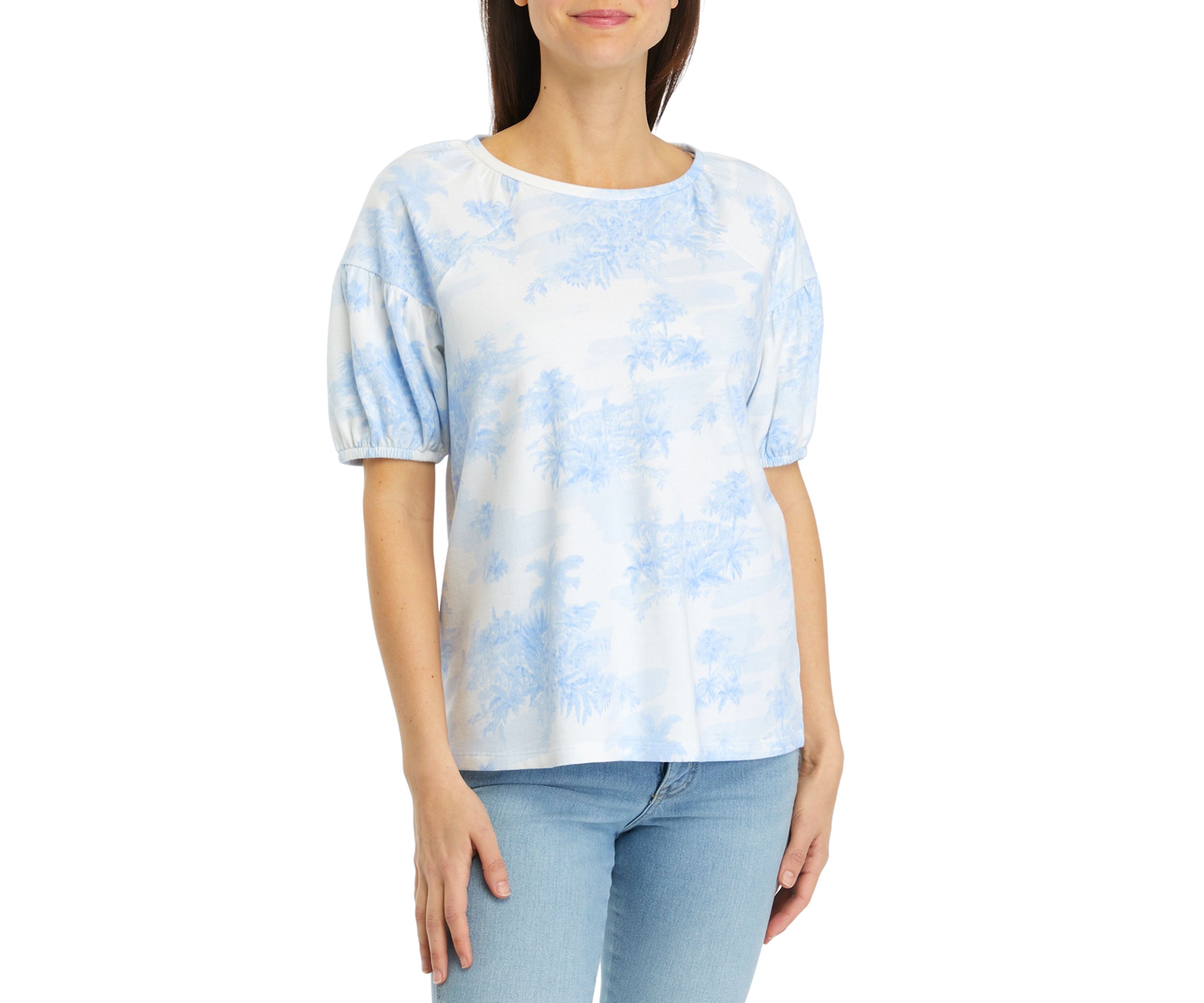 Womens Printed Puff Sleeve Top