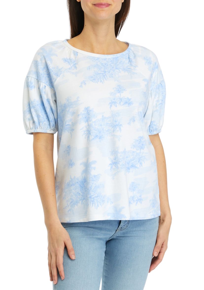 Womens Printed Puff Sleeve Top