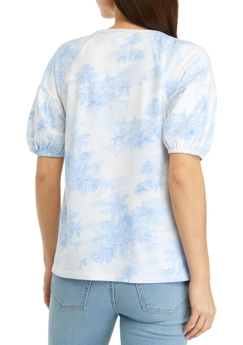 Womens Printed Puff Sleeve Top