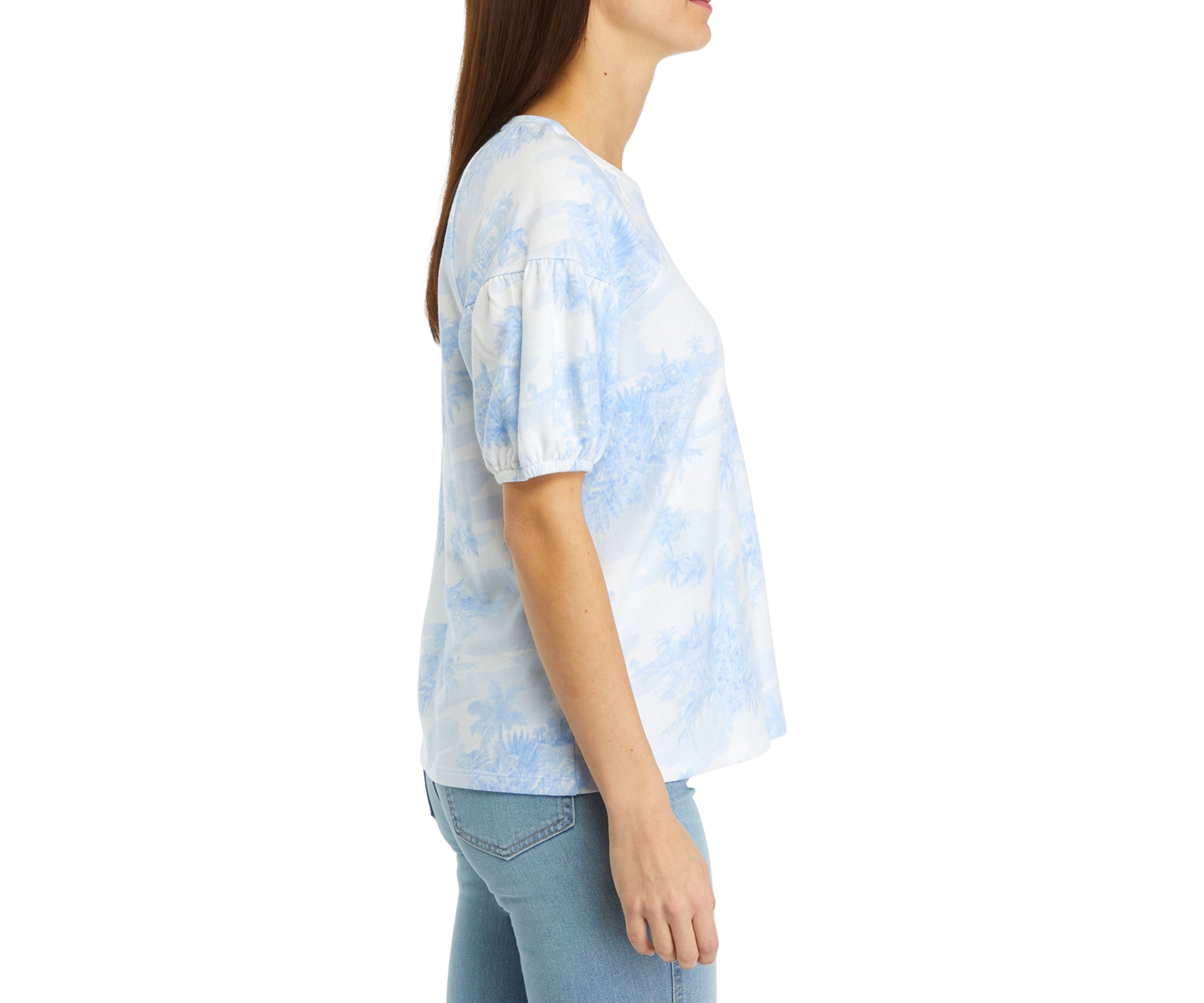 Womens Printed Puff Sleeve Top