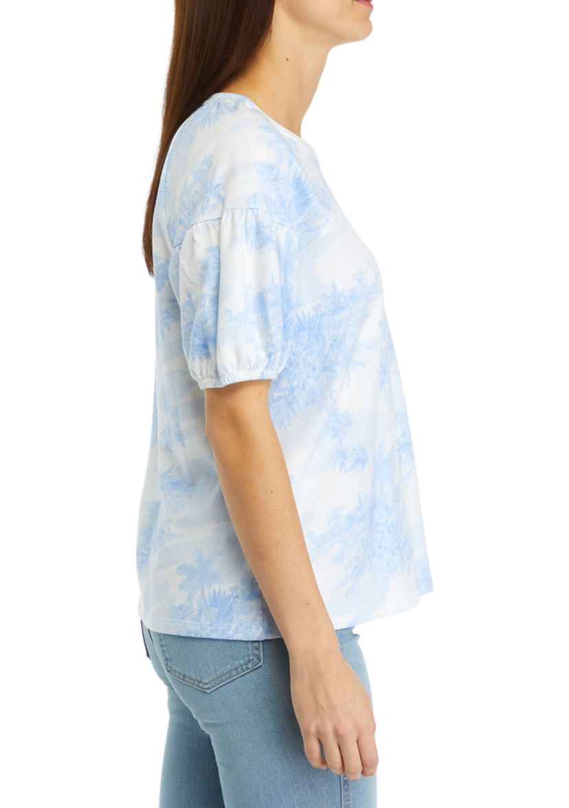 Womens Printed Puff Sleeve Top