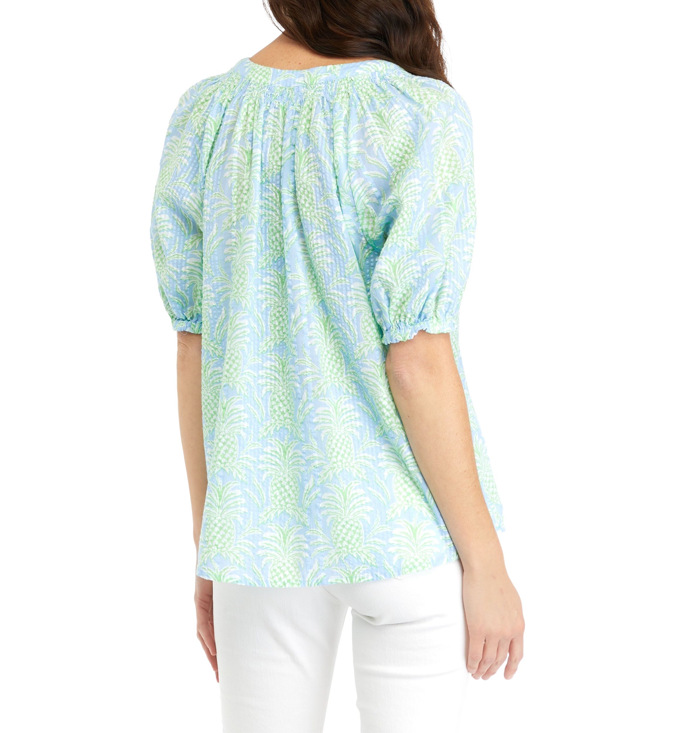 Womens Short Sleeve Printed Peasant Top