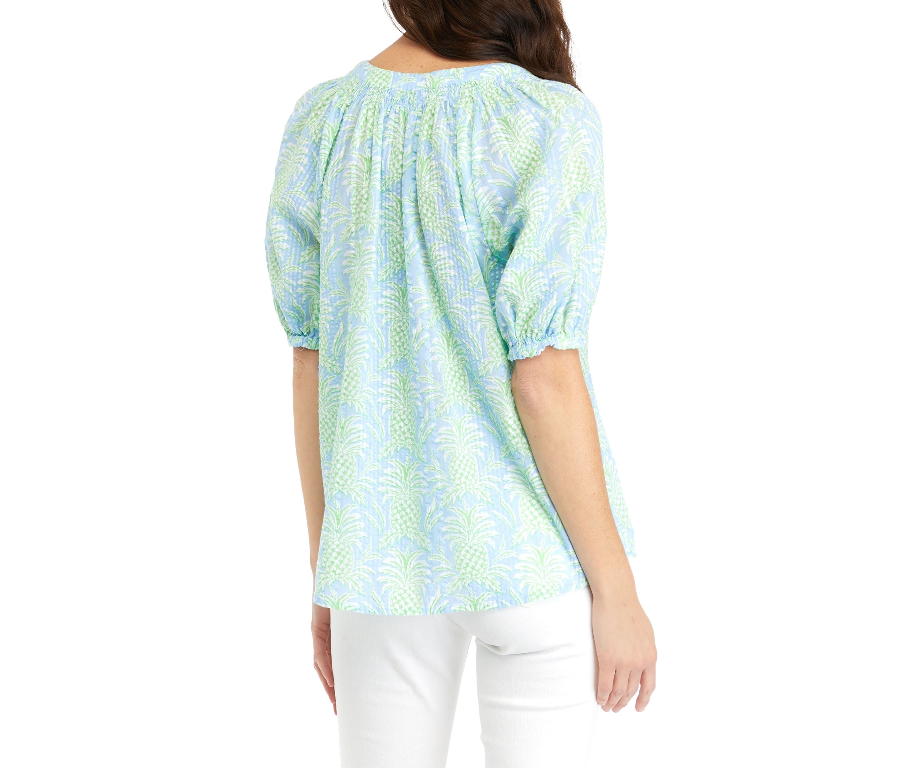 Womens Short Sleeve Printed Peasant Top