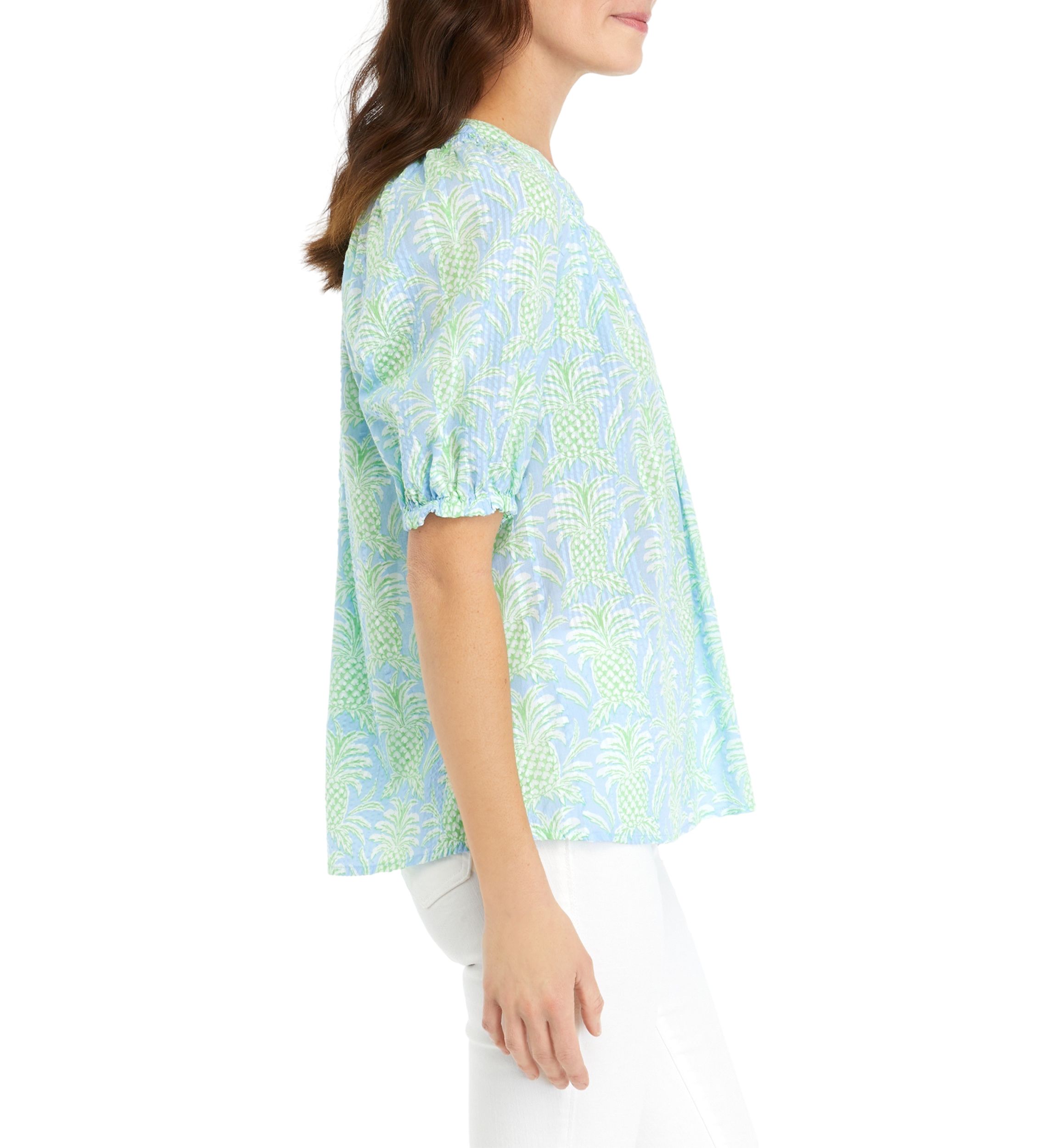 Womens Short Sleeve Printed Peasant Top