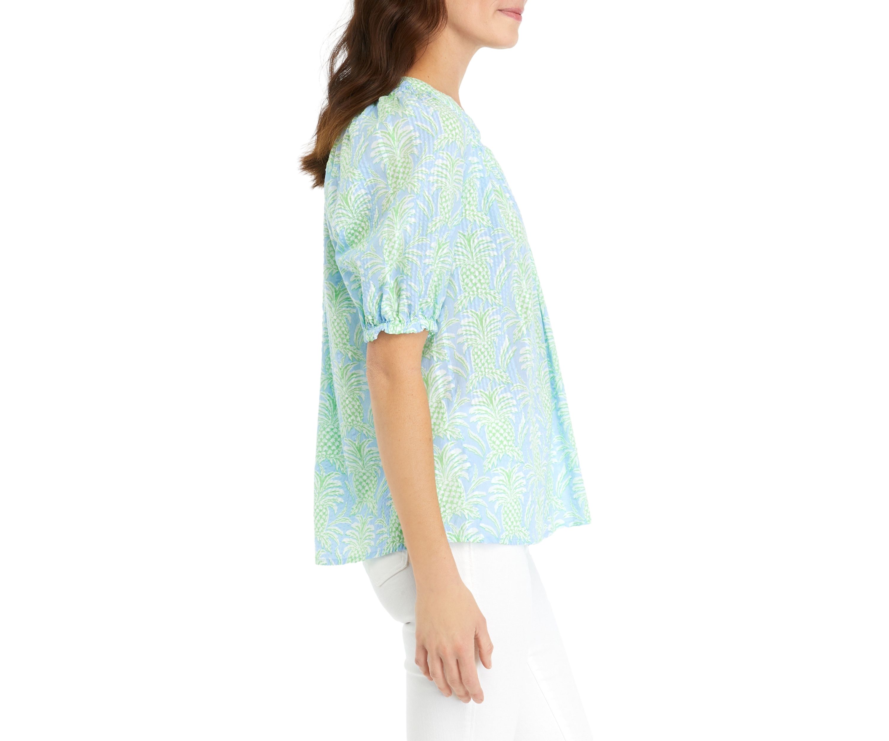 Womens Short Sleeve Printed Peasant Top