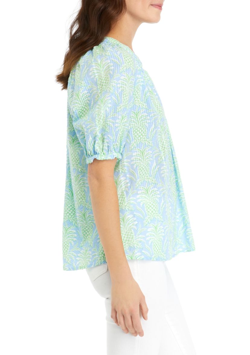 Womens Short Sleeve Printed Peasant Top