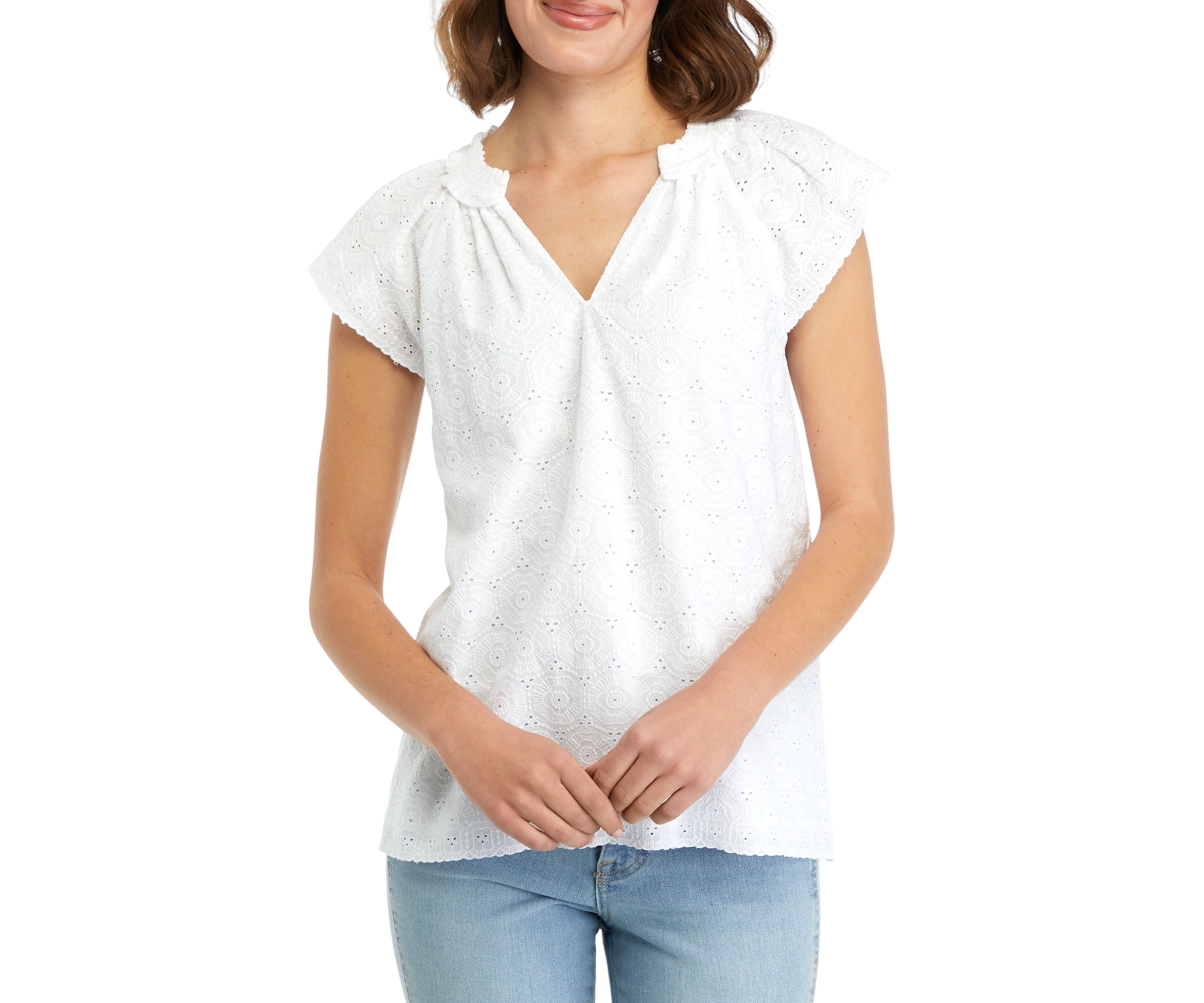 Womens Short Sleeve Eyelet Top