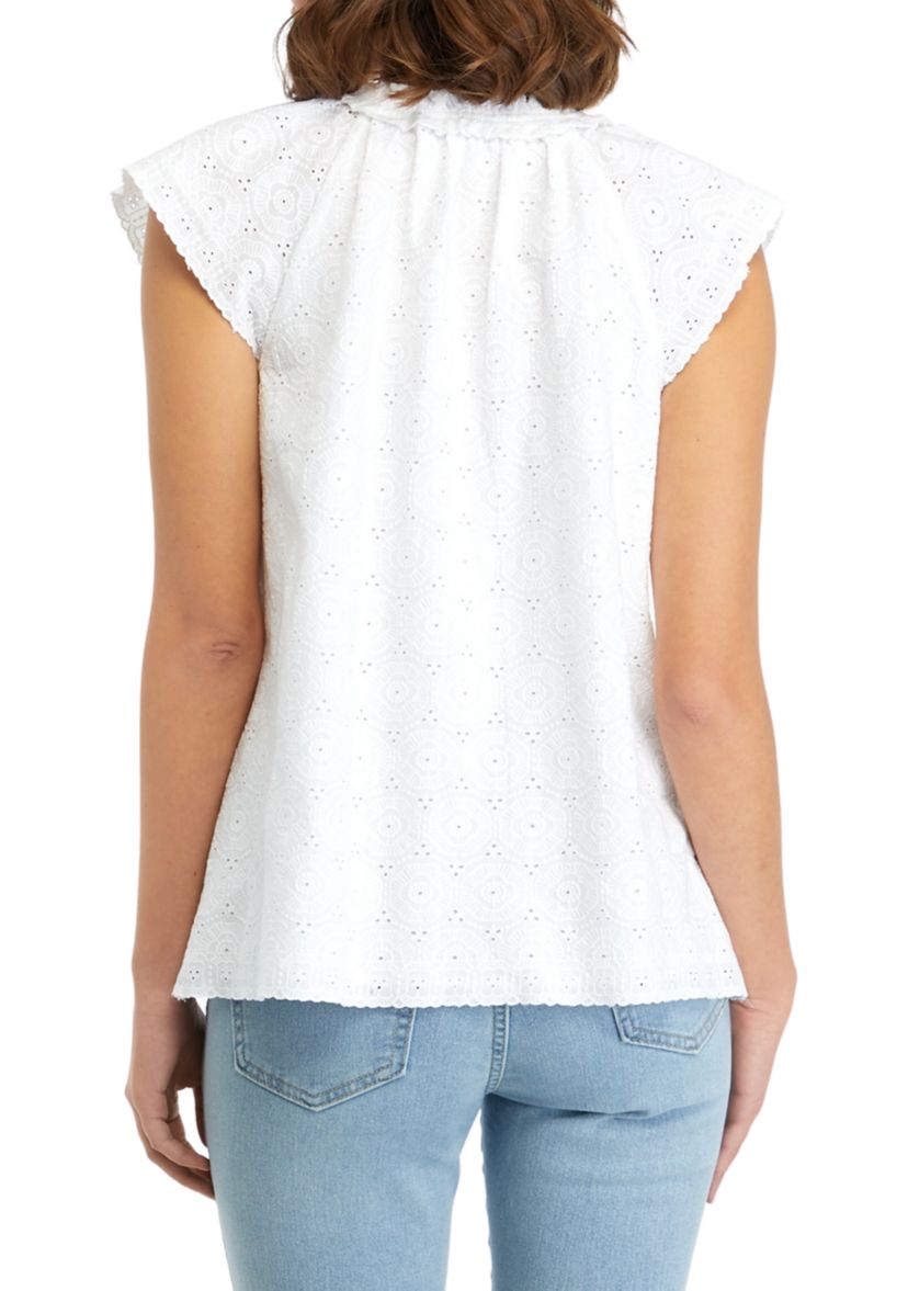 Womens Short Sleeve Eyelet Top