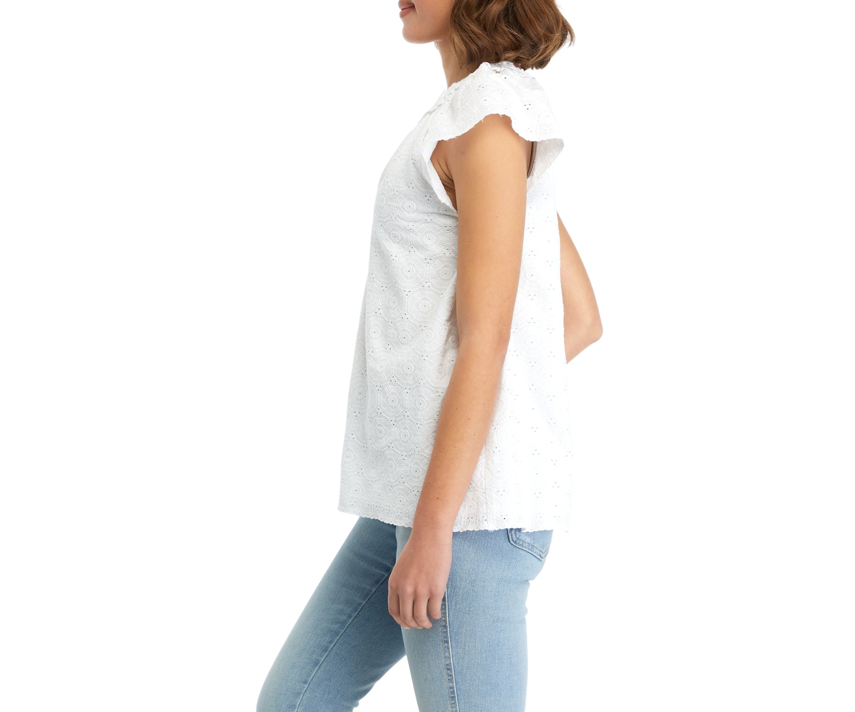 Womens Short Sleeve Eyelet Top
