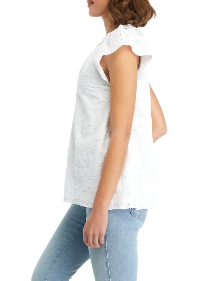 Womens Short Sleeve Eyelet Top