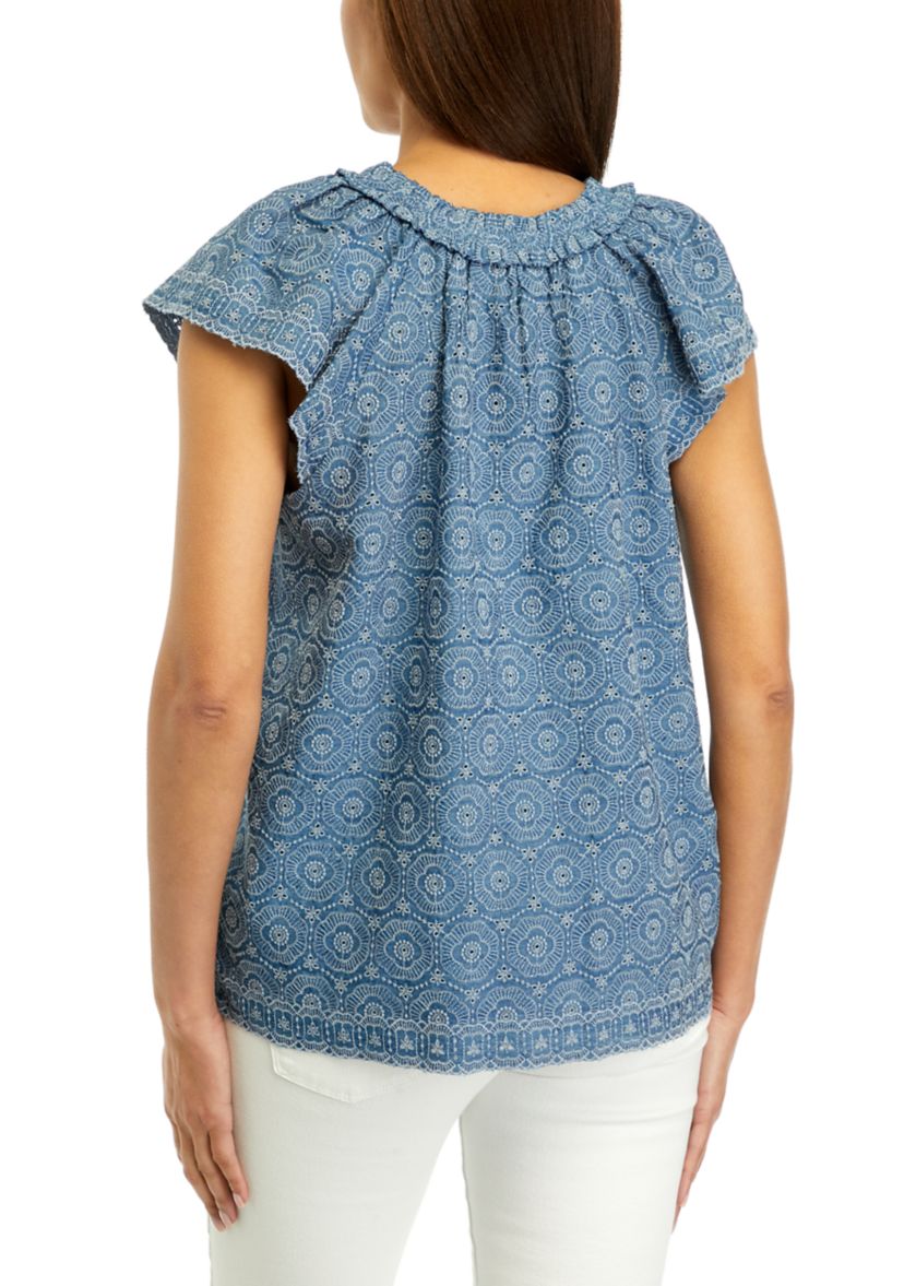 Womens Short Sleeve Eyelet Top