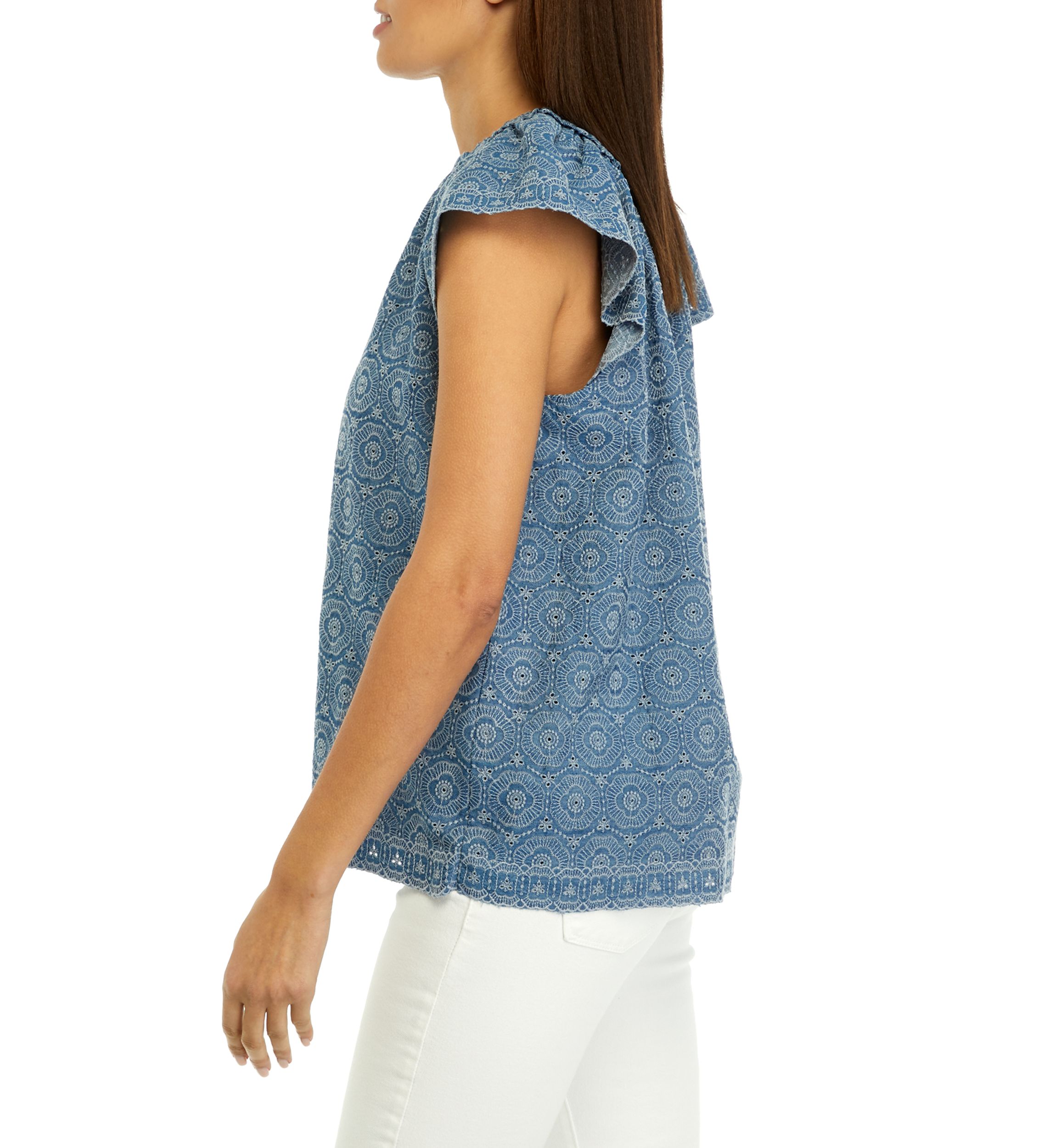 Womens Short Sleeve Eyelet Top