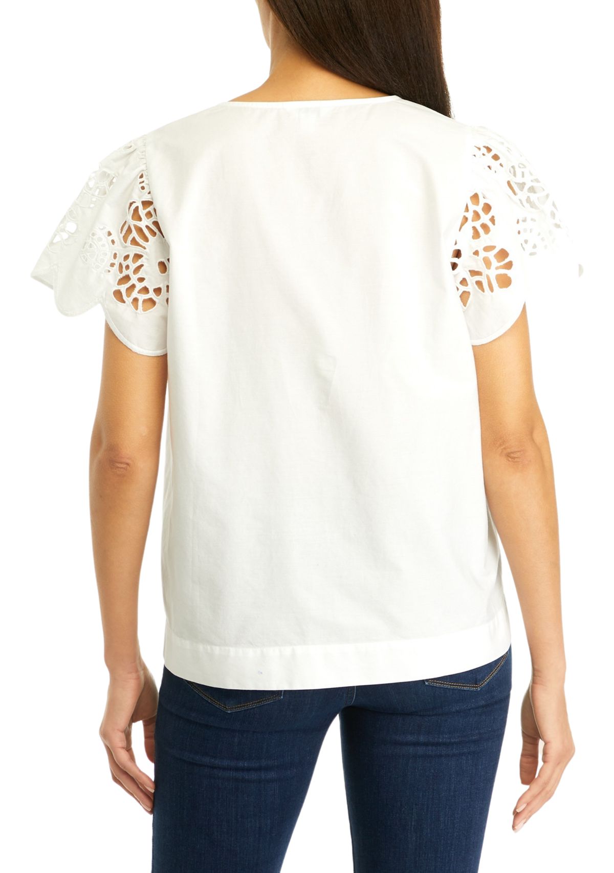 Womens Solid Embroidered Sleeve Top