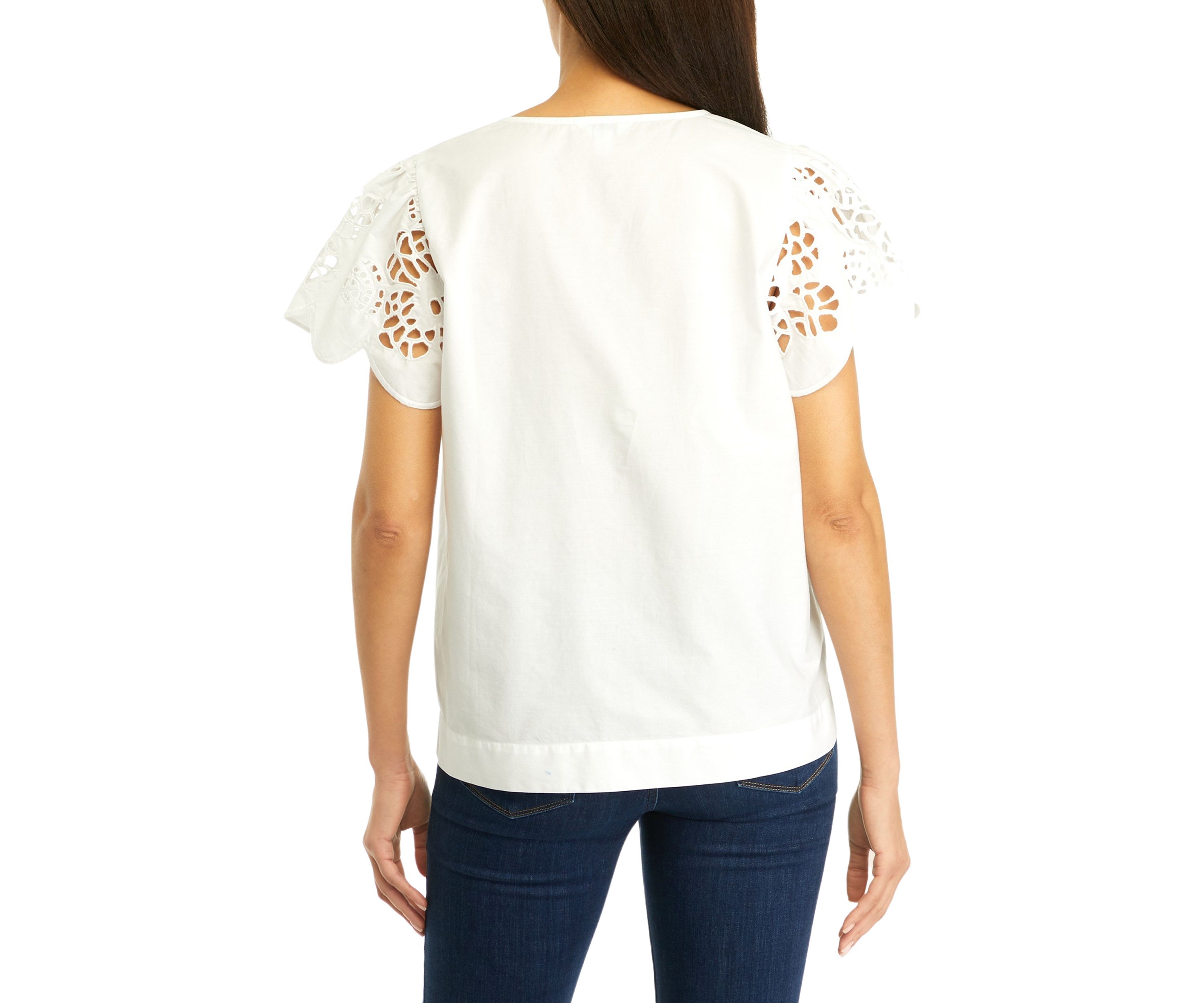 Womens Solid Embroidered Sleeve Top