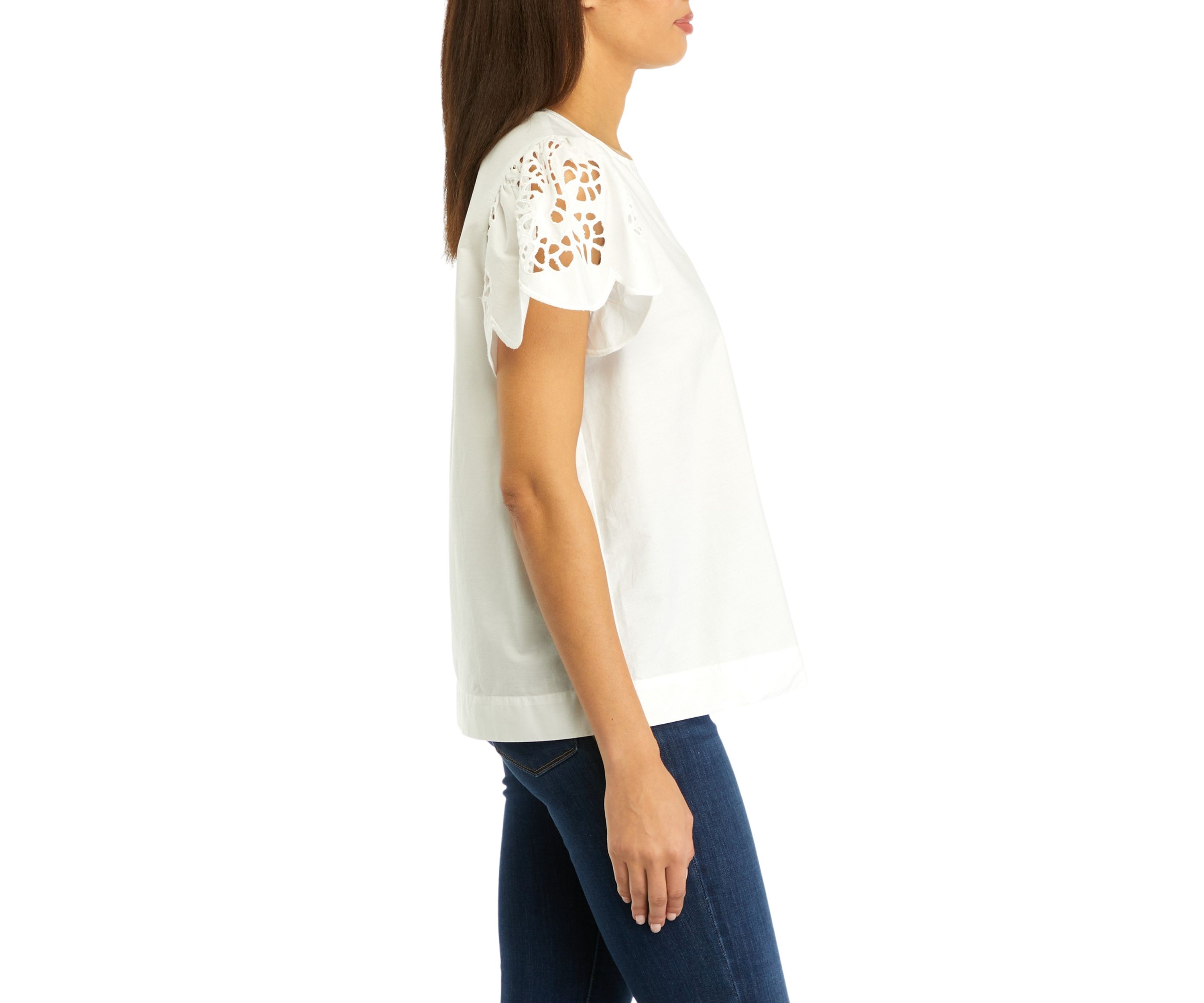 Womens Solid Embroidered Sleeve Top