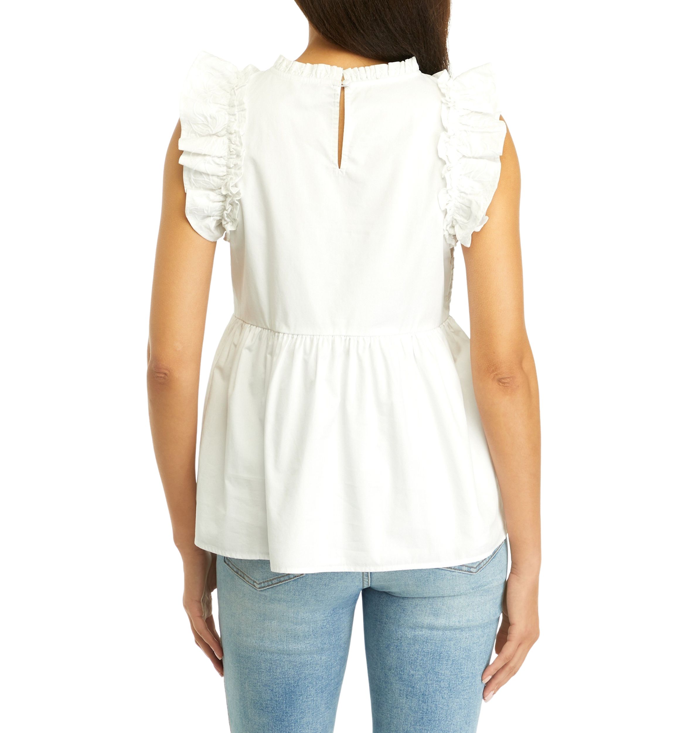 Womens Flutter Sleeve Embroidered Top