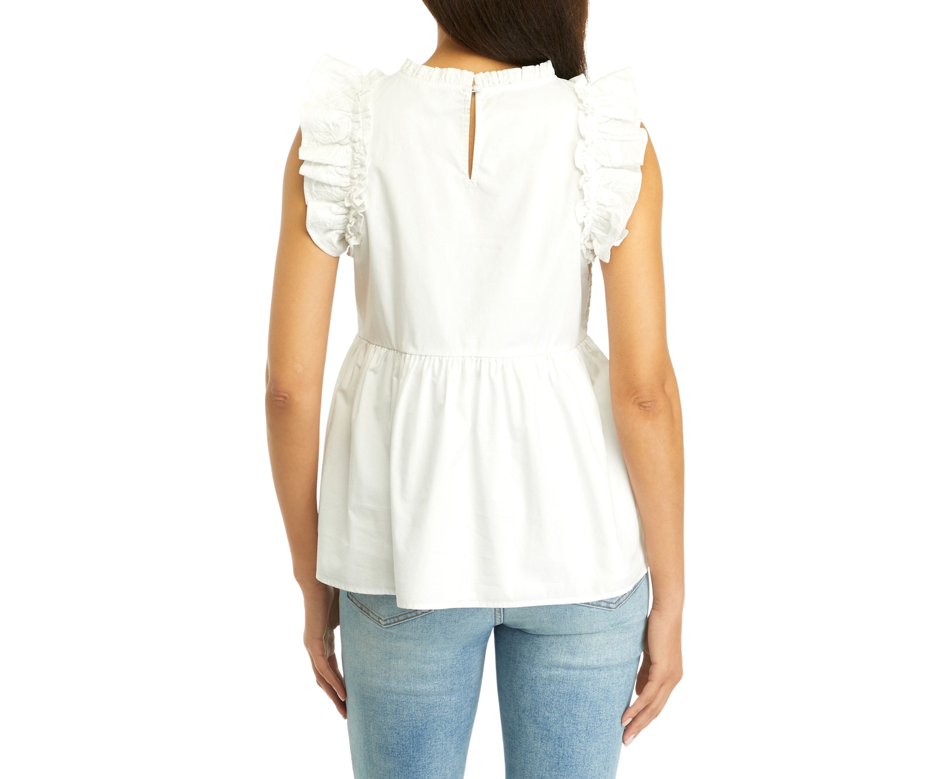 Womens Flutter Sleeve Embroidered Top