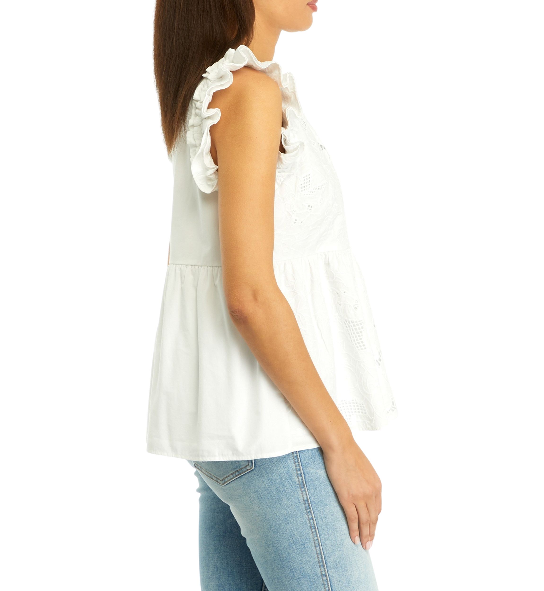 Womens Flutter Sleeve Embroidered Top