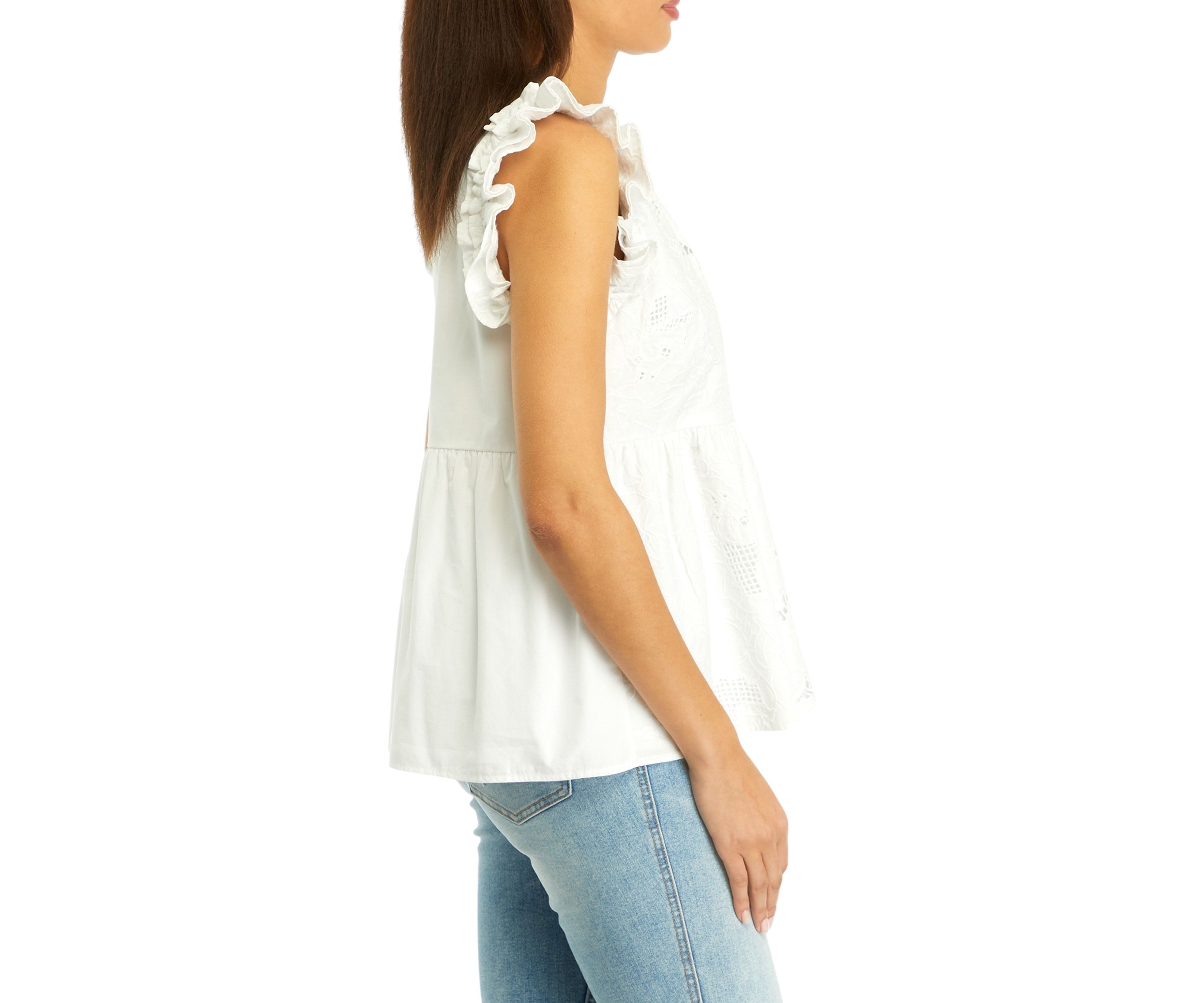 Womens Flutter Sleeve Embroidered Top