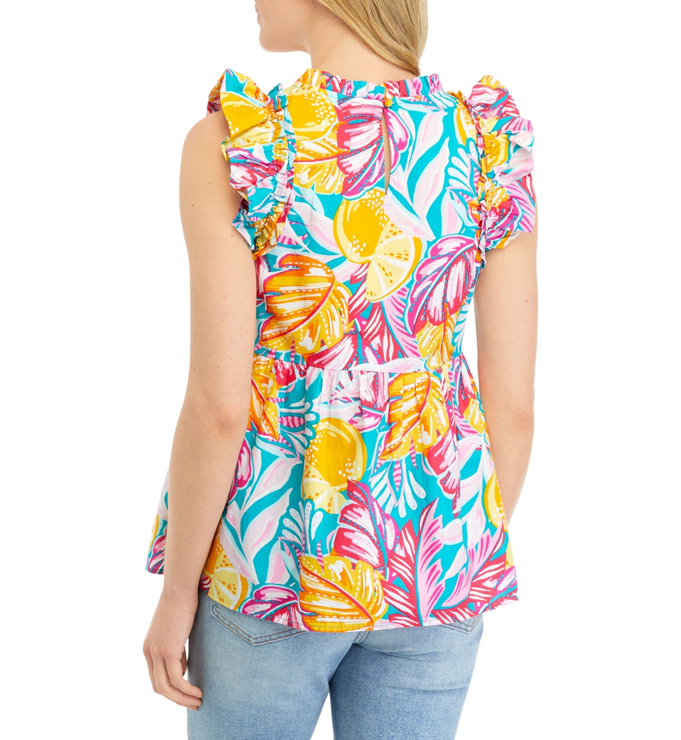 Womens Printed Flutter Sleeve Top