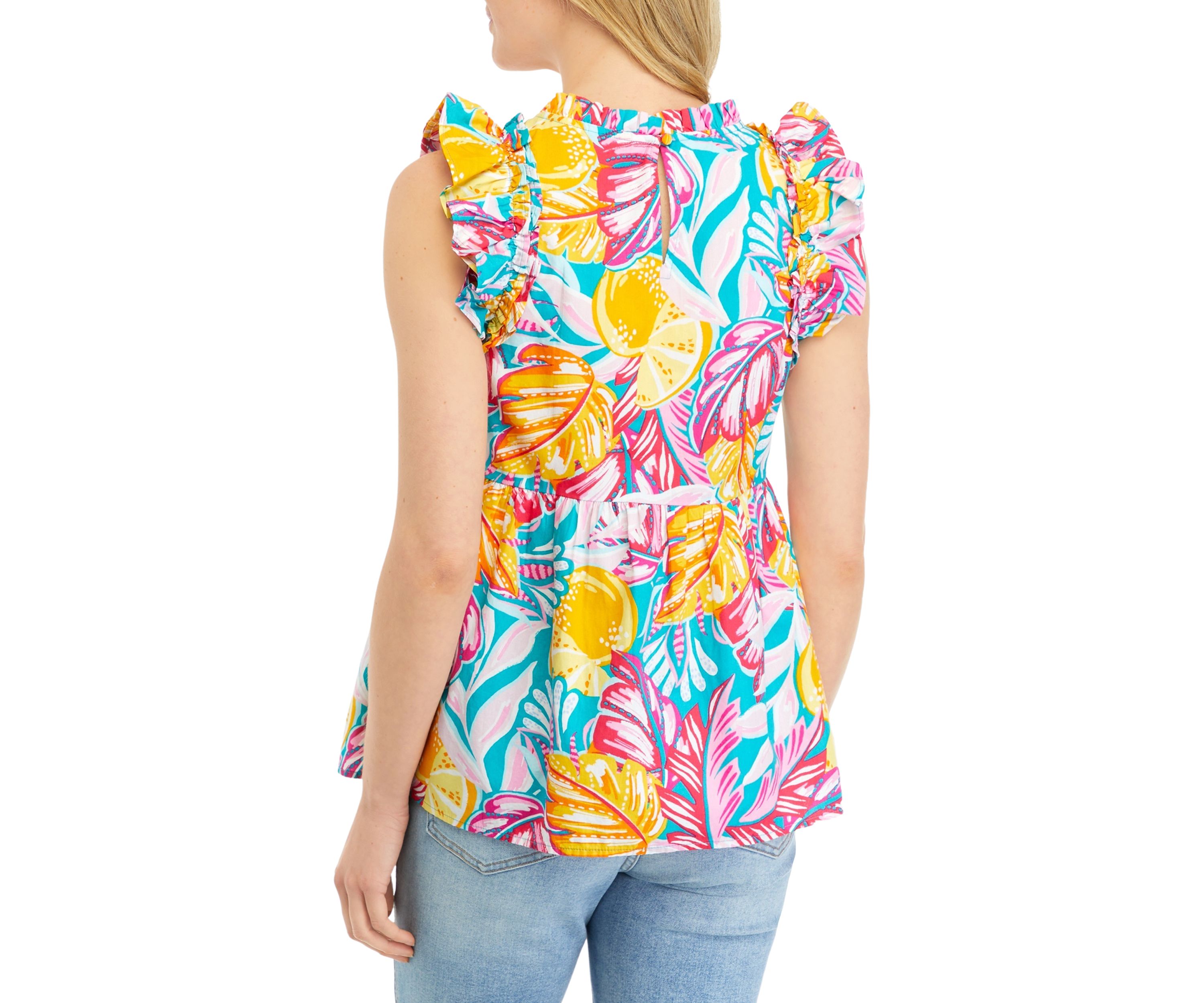 Womens Printed Flutter Sleeve Top