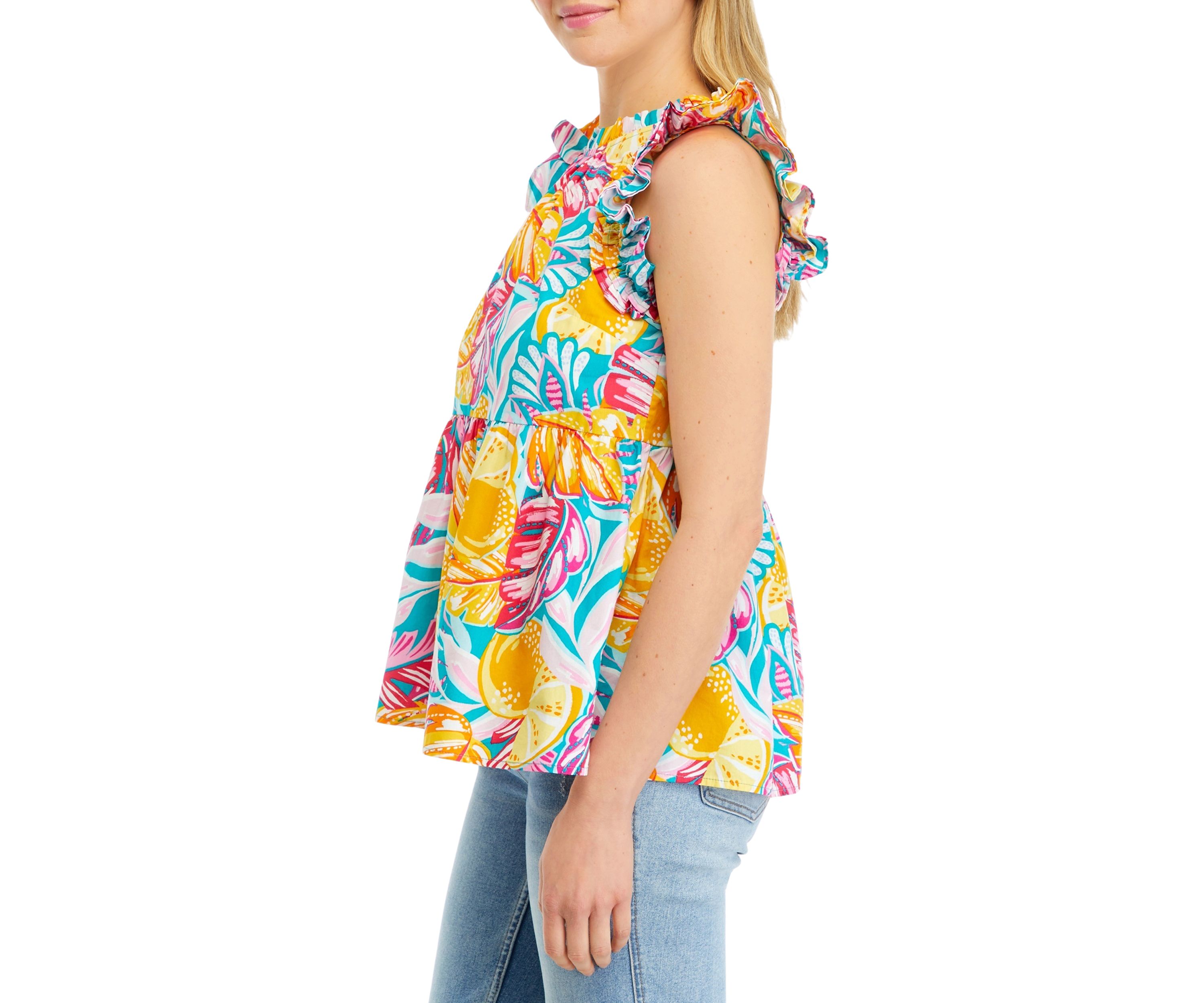 Womens Printed Flutter Sleeve Top