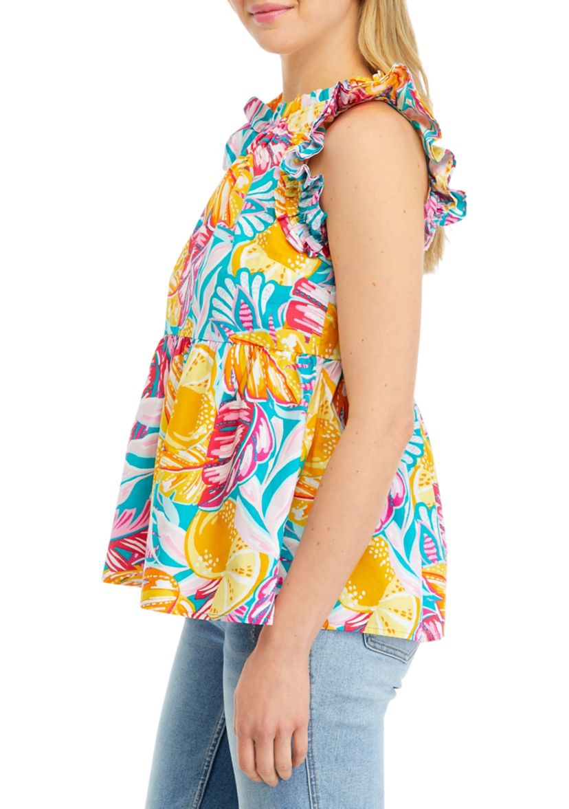 Womens Printed Flutter Sleeve Top