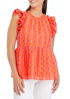 Crown & Ivy Women's Flutter Sleeve Top, Coral, XXL -  0480026975801