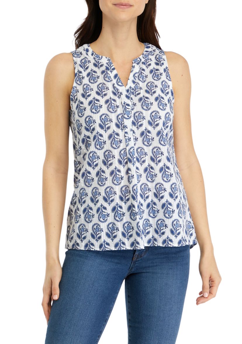 Womens Sleeveless Printed Peasant Top