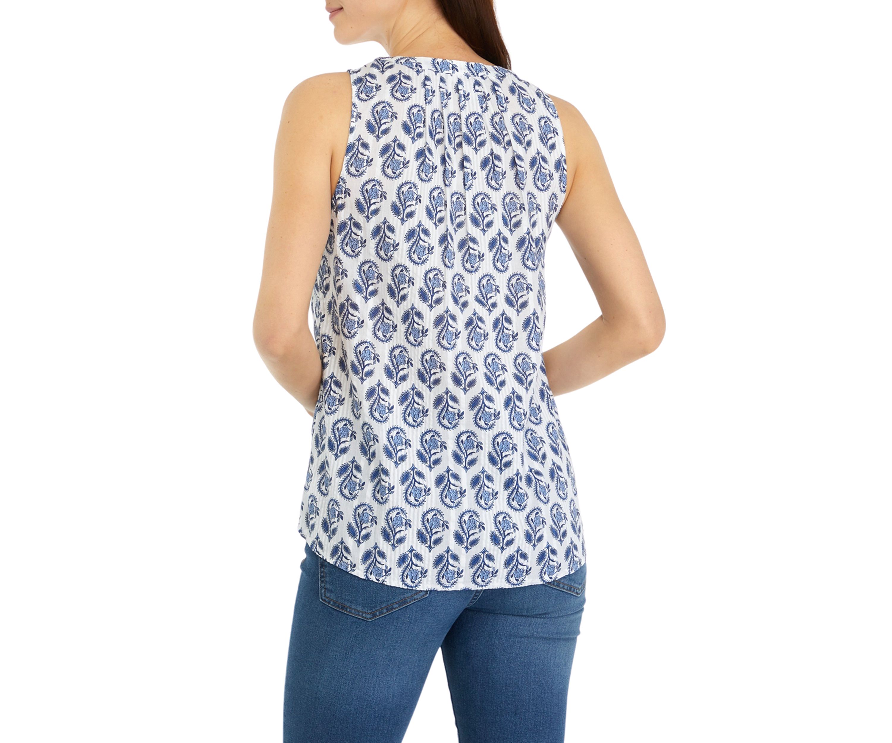 Womens Sleeveless Printed Peasant Top