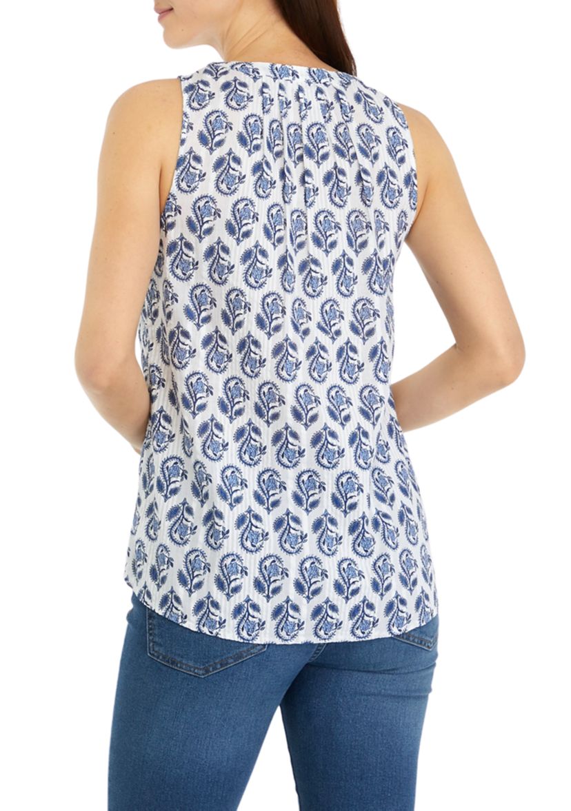 Womens Sleeveless Printed Peasant Top