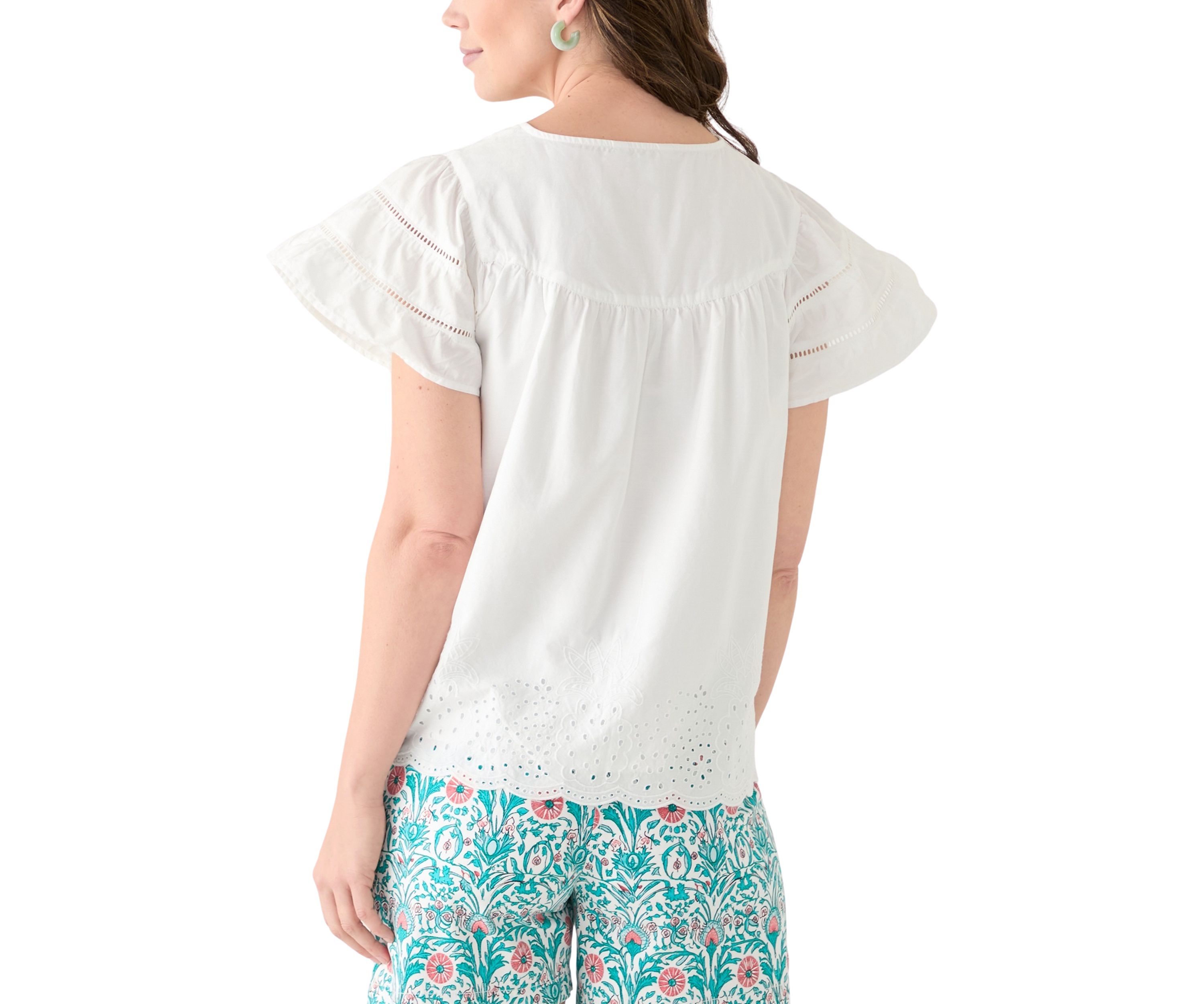 Womens Short Sleeve Embroidered Hem Top