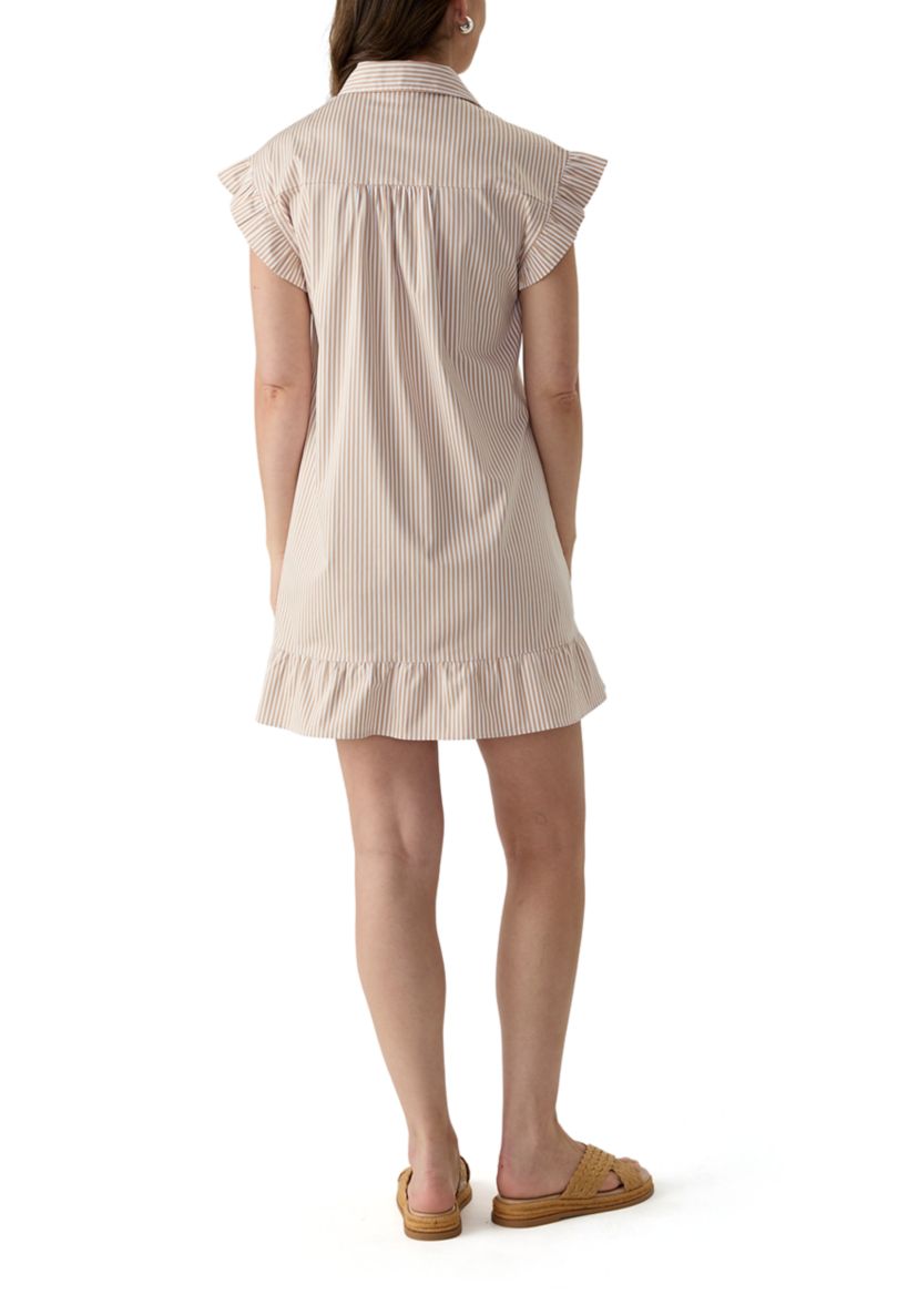 Womens Short Sleeve Yarn Dyed Peplum Dress